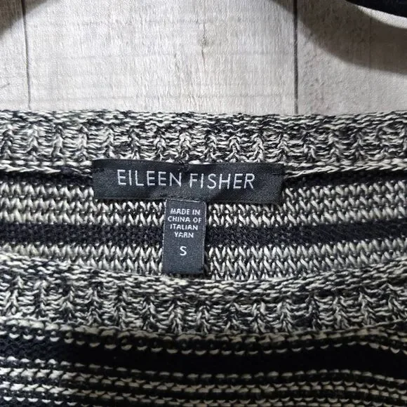 Eileen Fisher Grey and Black Stripe Linen Wool Blend Oversized Knit Sweater - Picture 3 of 4